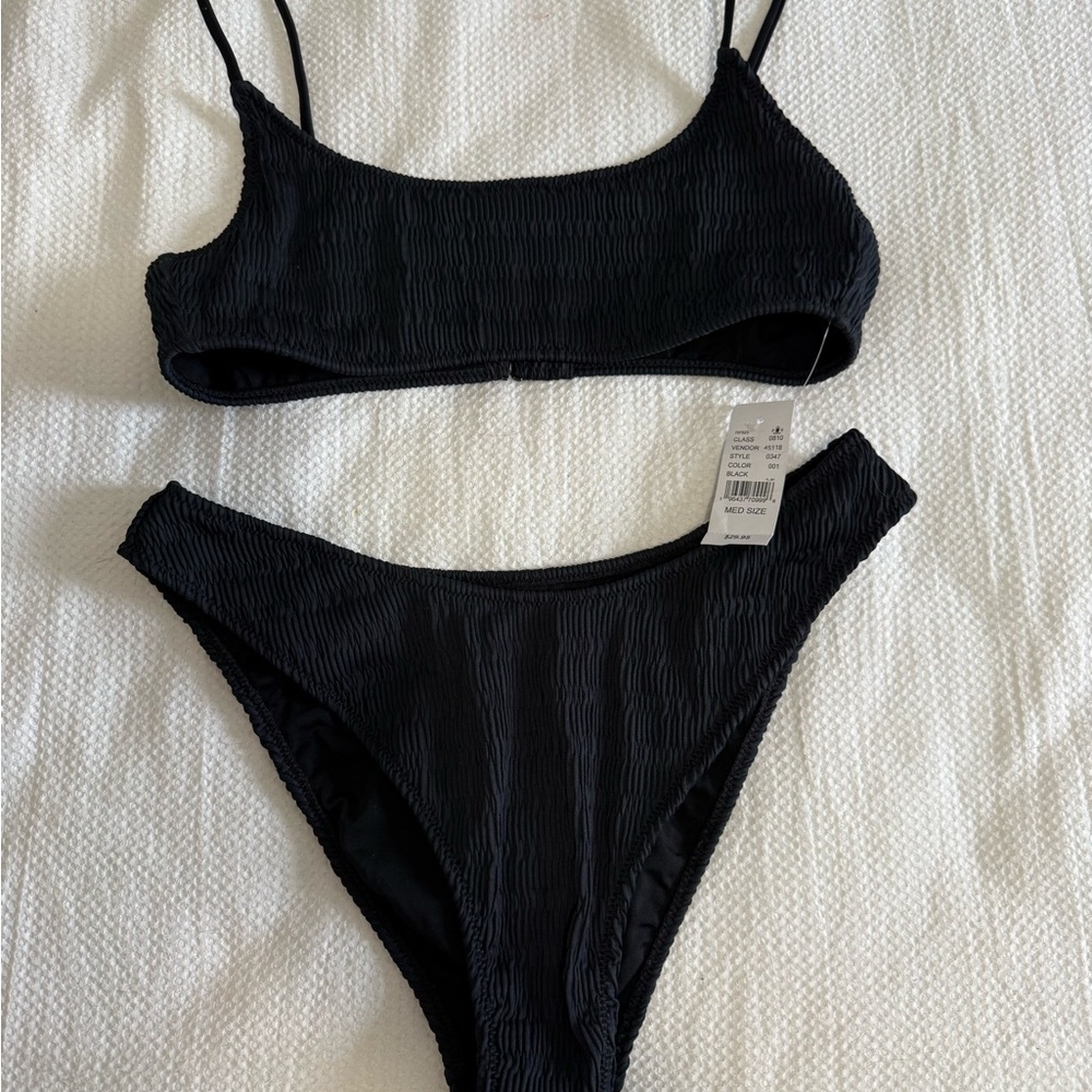 PacSun Black Textured Ribbed Bikini Set